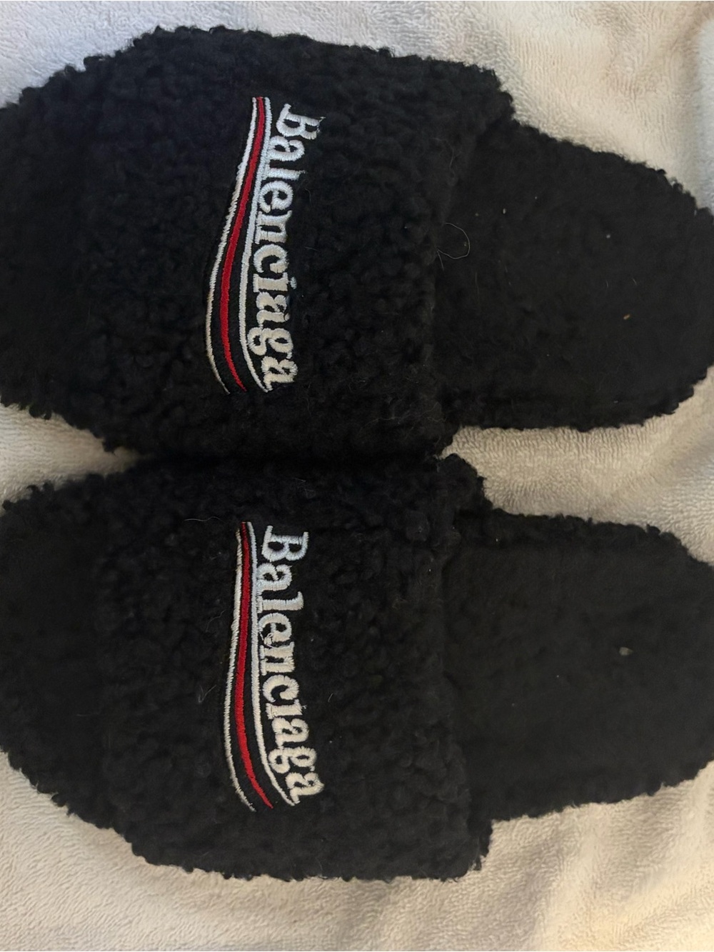 Balenciaga Women’s Black Shearling Slide Slippers
